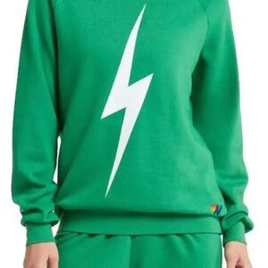 Aviator Nation Bolt Crewneck Green Sweatshirt Kelly Green/White